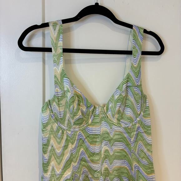 For Love & Lemons Green Bustier Yori Chevron Mini Dress Sz Large MSRP $212 - Picture 5 of 16